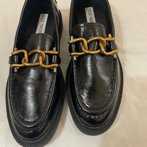 STEVE MADDEN Black Karmine Chunky Chain Loafer Leather Slip On Women's 7